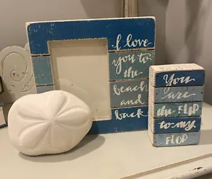 Primitives By Kathy Beach Lot Wood Picture Frame And Shell Blue Sea Lot - Picture 1 of 12