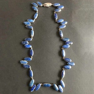 Vintage ZigZag Lapis Lazuli 970 Sterling Silver Necklace Chile 42cm Length 51 g - Picture 1 of 6