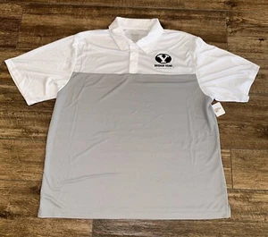 BRIGHAM YOUNG BYU COUGARS Fit Dry Shirt Polo Mens 2XL XXL MEDIUM WHITE GREY BLUE - Picture 1 of 6