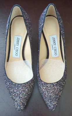 Nunca Usado - BOMBAS JIMMY CHOO ROMY 85 TWILIGHT GLITTER-TALLA 34 1/2 (EE. UU. 4 1/2) Foto 1 de 4