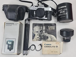 Vintage Canon EX Auto Film Camera 50mm 1.8 Lens Extra Lens Flash + more Untested - Picture 1 of 24