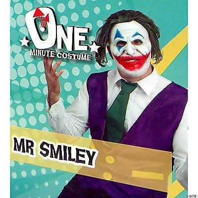MR SMILEY EVIL JOKER CLOWN LATEX FACE MASK VEST TIE 3 PC COSTUME KIT TB84660 - Image 1 of 2