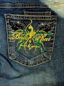 Pantalones de mezclilla capri Baby Phat para mujer talla 9 con puños vintage bordado Y2K logotipo de gato nuevos - Imagen 1 de 9