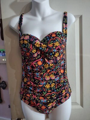 Traje de baño Moontide para mujer talla 12 floral de una pieza fruncido torcido delantero nuevo  Foto 1 de 4