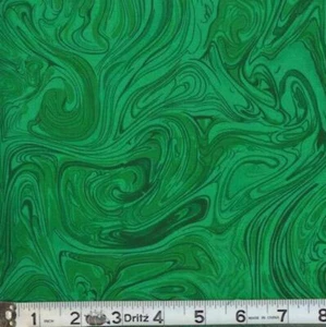 Hunter Green Spilled Marbled Paint 100% Cotton Fabric BTY - Picture 1 of 1