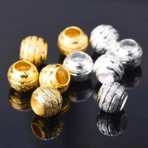 Stripe Carved Metal Beads For Jewellery Making 8mm Large Hole Gold Silver x20 - Picture 1 of 7