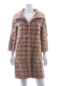 Yves Salomon Tiered Rabbit Fur Coat / Brown - Picture 1 of 5
