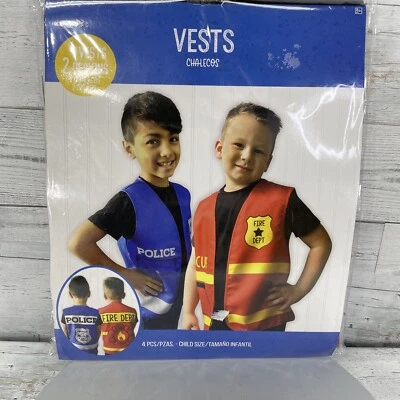 AMSCAN Niños 4 Chalecos/2 Diseños *Policía y Bomberos*Cumpleaños/Halloween*Nuevo Sellado Foto 1 de 4
