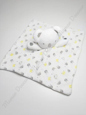 Doudou Plat/Mouchoir Carré Koala Blanc Gris Jaune Lapin Chat Ours Siplec Leclerc - Photo 1/4