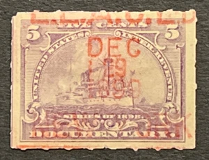 Travelstamps: 1898 US Stamps Scott #R167 “Battleships “ Used NG Red Handstamp!! - Picture 1 of 5