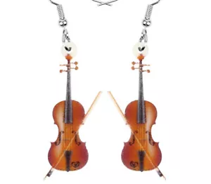 Pendientes planos de violín, violín de acrílico, tema musical instrumental, nuevos - Imagen 1 de 5