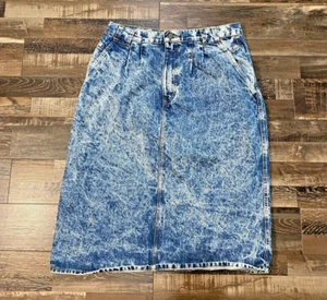 Vintage Chic Stone Washed Maxi Denim Skirt Made in USA 30Wx27L Size 18 Jr. - Picture 1 of 7
