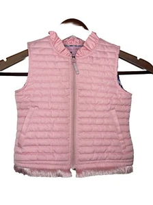 Lilly Pulitzer Girls Small 4-5 Pink Levie Puffer Vest Floral Lining Fringe - Picture 1 of 9
