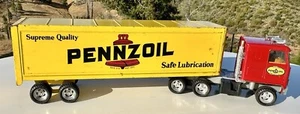 Vintage ERTL Pennzoil Diecast Truck/Trailer 19” Red Yellow, Year 1985 - Picture 1 of 13