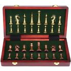 Retro Metal Chess Set with Folding Wooden Chess Board and Classic Handmade St...