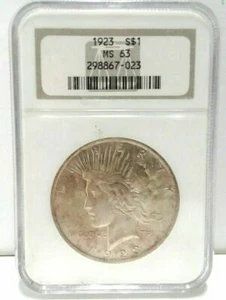 1923 - S Silver Peace Dollar $1 Coin MS-63 Toned - Picture 1 of 6