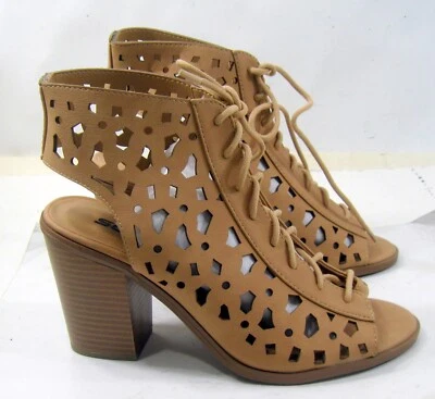 Soda NEW brown 3.5"Block Heel Open Toe  LACE UP  SHOES   WOMEN Size 6 - Image 1 of 4