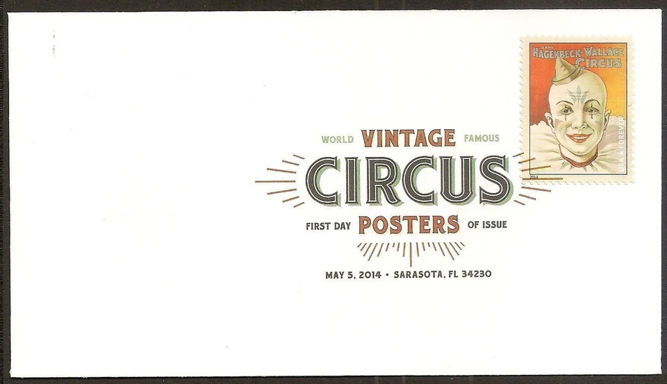 US 4905 Carl Hagenbeck-Wallace Circus Poster Clown DCP FDC 2014 - Image 1 of 1