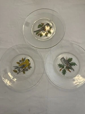 Set 3 Birds Reverse Painted Glass Plates Robin, Goldfinch, Tufted Titmouse 8" - Image 1 of 4