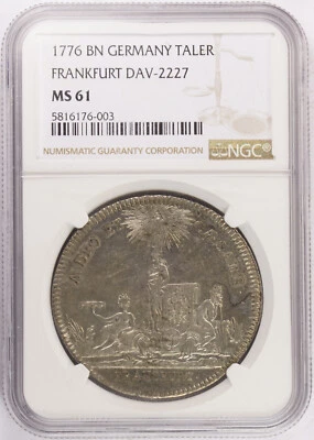 1776 BN Estados alemanes Frankfurt Taler Thaler NGC MS61 KM# 256 Dav. #2227 Foto 1 de 2