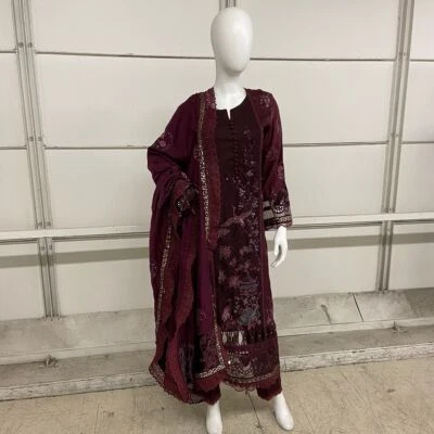 STRING & THREAD x Maria B Unstitched Pakistani Dress Women Size S Maroon DL-1103 - Image 1 of 4