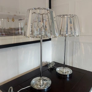 Beautiful Pair Of LAURA ASHLEY Crystal Glass/Chrome CAPRI Table Lamps (35.5cm) - Picture 1 of 17