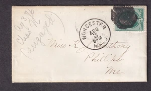 Aug 1876 3c banknote cover Worcester Mass to Miss Kate J Anthony Phillips Maine - Picture 1 of 1