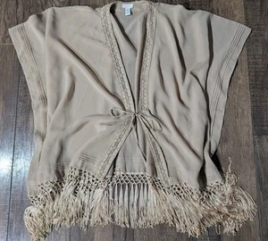 Chicos Beige Transparente Encubrimiento Kimono Crochet y Flecos Acento Corbata Frontal Talla Única - Imagen 1 de 13