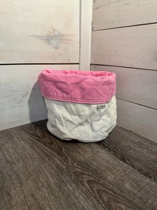 LL Bean Storage Tote Cubby 9” Round Pink Lining Organizer Canvas USA - Picture 1 of 10