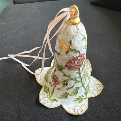 Vintage Cloisonne Tulip Bell com Ornamento Clapper Bronze Esmalte Floral 5 pol - Imagem 1 de 3