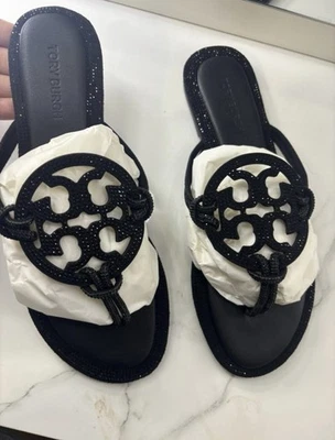 SANDALIAS TORY BURCH MILLER PAVÉ ANUDADAS Perfectas Negras Talla:8 Estrás Foto 1 de 4