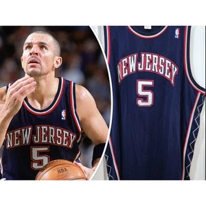 Jason KIDD #5 New Jersey Nets REEBOK Authentic SEWN jersey 56 3x 4x navy NBA vtg - Picture 1 of 9