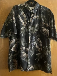 Vintage Tori Richard Black Green Tan Leaf Hawaiian Shirt Adult XL 100% Cotton - Picture 1 of 6