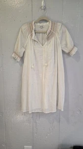 Madewell white rainbow smocked neck 99% cotton  w/puff balls dress Sm Babydoll  - Picture 1 of 12