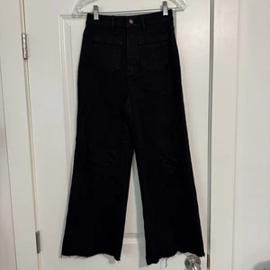 ROLLA’S Damen 25 Black High Rise Wide Leg Denim Jeans Distressed Sailor - Bild 1 von 10