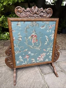 Fire Screen, Oak Frame, Japanese Silk Embroidery - Picture 1 of 5