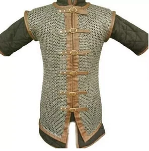 8mm Kettenhemd Weste flach vernietet Lederverschluss Rüstung Wikinger Hemd - Bild 1 von 3