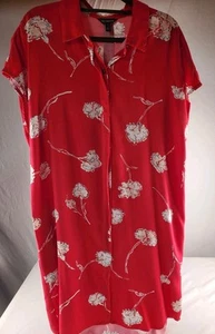 The Limited Shirt Dress Size L Red w/ Pink Carnations Sleeveless Pockets Collar - Picture 1 of 17
