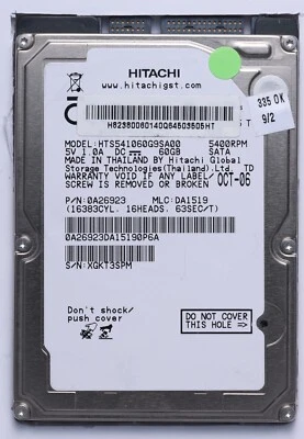 Hitachi 60GB SATA 2.5" Laptop HDD Model HTS541060G9SA00 P/N 0A26923 - Image 1 of 2