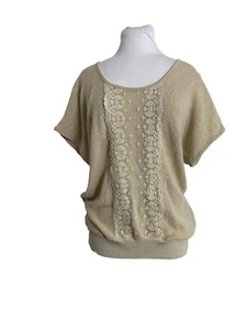 Style & Co Womens Sweater Size Medium Short Sleeve Beige Shimmer Lace Pullover - Picture 1 of 7