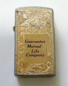 Vintage PARK SLIM STYLE ETCHED VENETIAN GOLD AD LIGHTER GUARANTEE MUTUAL LIFE CO - Picture 1 of 6