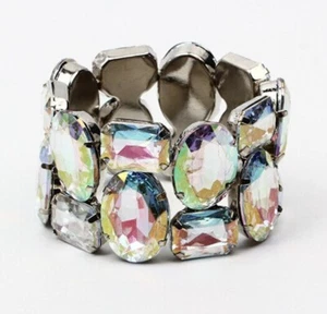 Stretch silver plated bracelet with resin crystal gemstones - Picture 1 of 27