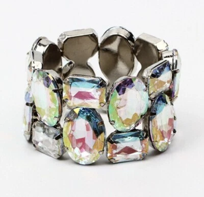 Stretch silver plated bracelet with resin crystal gemstones - Image 1 of 4