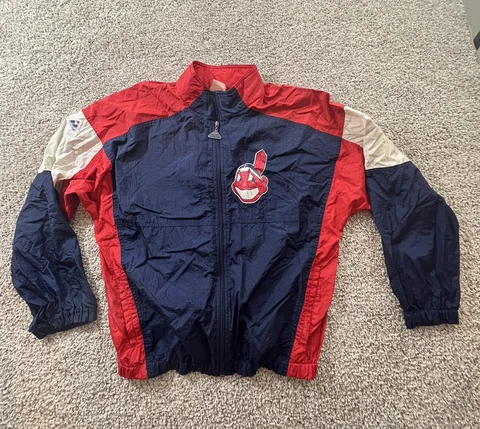 Vtg 90s  Cleveland Indians Windbreaker Jacket Sz Large Apex One MLB FullZip Cover