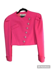 Vintage LYDIA CARLTON Structured Crop Pink Rhinestone Jacket Paris NICE France - Picture 1 of 11