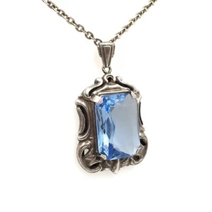 80cm antik Collier 835 Silber Halskette mit Anhänger Art Deco Stil Damen Schmuck - Picture 1 of 18