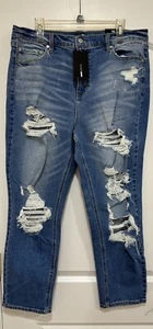Fashion Nova Jeans Womens Distressed Ripped Blue Denim Size 16 - Picture 1 of 3
