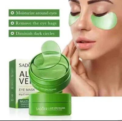 SADOER 60pcs Aloe Vera Collagen Eye Mask Anti Dark Circles Eyes Bags Moisturizing
