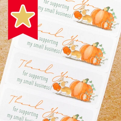 Thank You Labels Stickers for Online Shop Sellers 100ct - Corgi Dog Pumpkin - Image 1 of 2