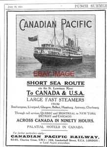 1924 Reklame CANADIAN PACIFIC Short Sea Route to Canada & USA Kleingedrucktes 743/121 - Bild 1 von 1